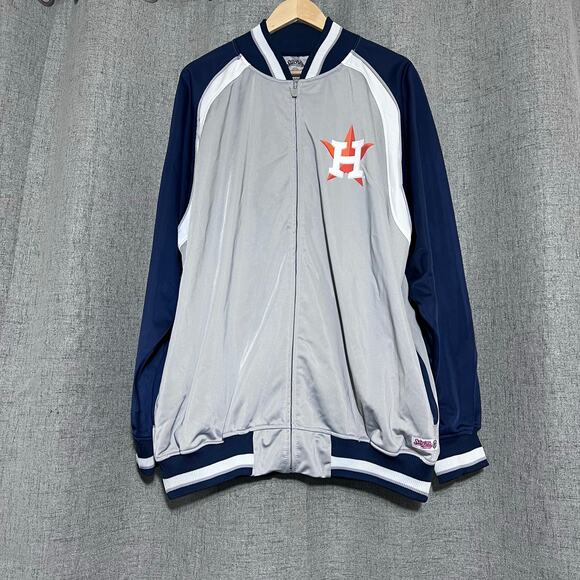 Houston Astros Track Jacket Men 2XL Gray Blue Full Zip Stitches MLB Genuine - Picture 2 of 7
